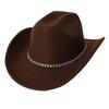 New European and American style flat-top woolen hat, western cowboy hat, unisex hat, equestrian hat with single row of rhinestones