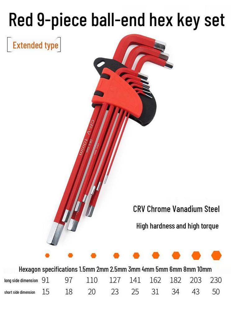 Industrial Color Hex Wrench Set: Chrome Vanadium Ball Head, Torx, Phillips, Star, Medium-Long, Foldable, Multi-Purpose.
