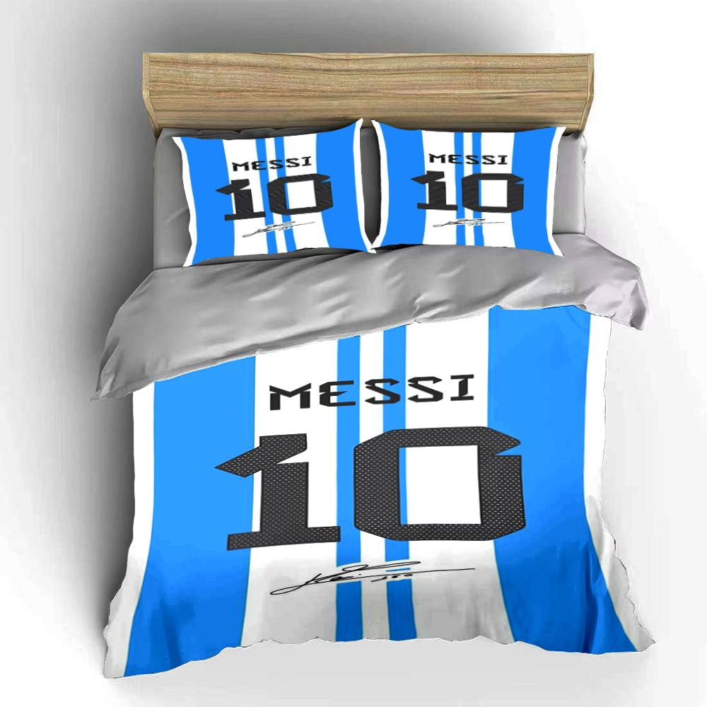 Blau-Weiß Messi 10 Bettwäscheset Bettwäscheset (1 Bettbezug, 2 Kissenbezüge, Bettdecke nicht enthalten)