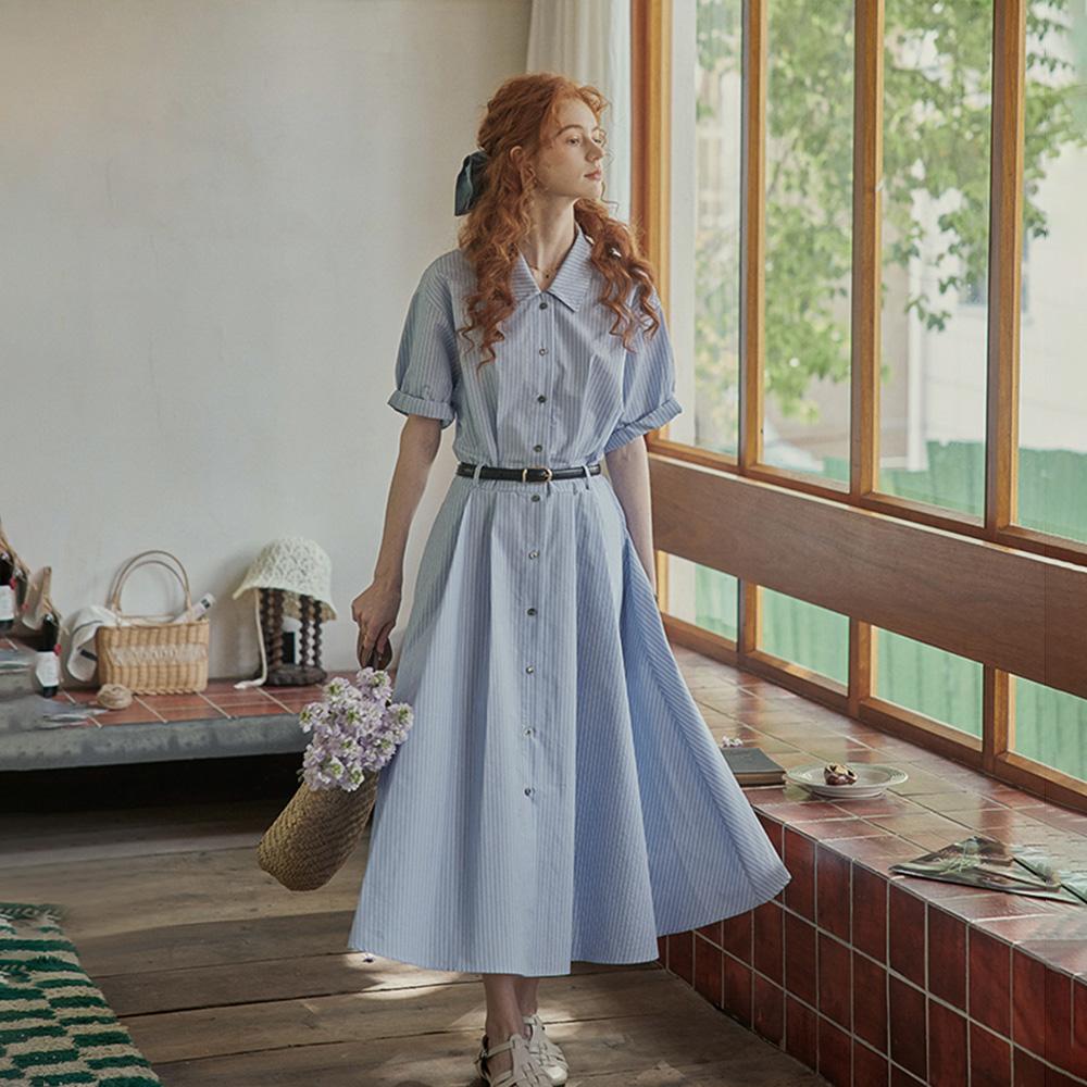 Peulaudeumali Pm_Half Banding Striped Shirt Dress