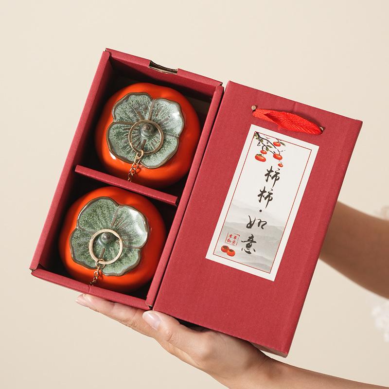 Persimmon tea can ceramic seal Ruyixi candy can packaging box small creative jar wedding gift