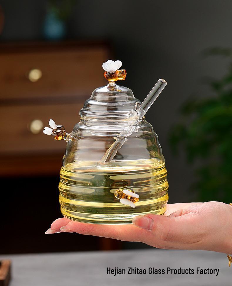 Creativo barattolo di vetro per miele in stile giapponese con coperchio mescolatore - Tazza trasparente per marmellata