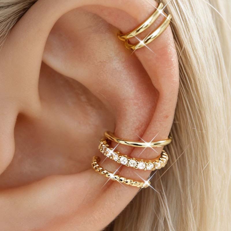 4Pcs/Set Fashion Gold Color Crystal Clip Earrings for Women Minimalist Metal C-shaped Fake Piercing Ear Cuff Ear Jewelry