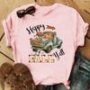 Herbst-Ahornblatt Halloween Erntedankfest Druck Kurzarm-T-Shirt Europäischer Amerikanischer Stil Ästhetisches Oberteil für Unisex Damen