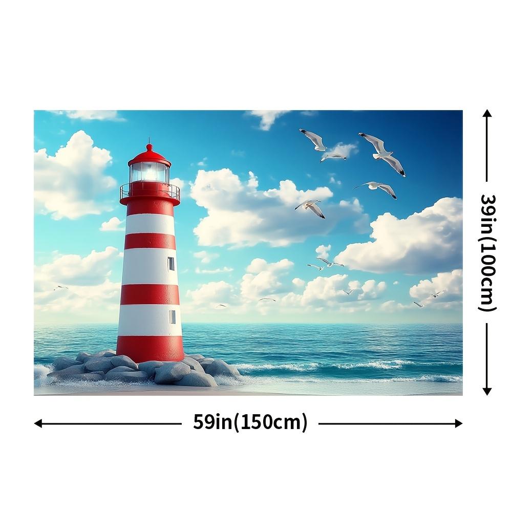 2D plane 1 coastal-style lighthouse and seagull background Hawaiian beach party banner