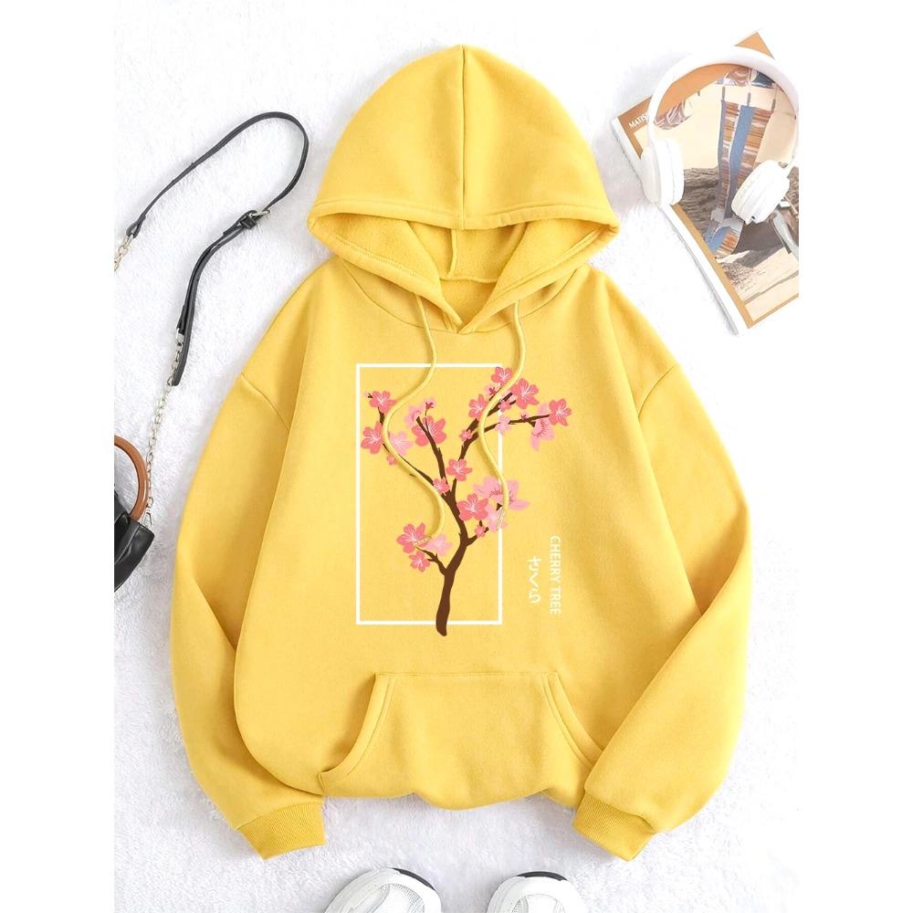 Cherry Tree in Full Bloom  Women Clothes Hip Hop  Hoodie Autumn Loose Hoodies Casual Pullover Crewneck Couple Hoodies