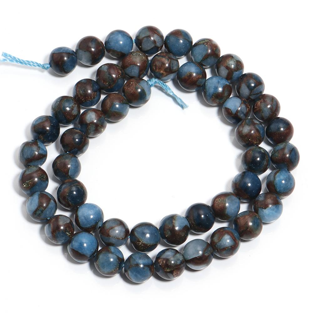 4 6 8 10 12mm Natural Stone Beads Blue Golden Color Stone Round Loose Beads For Jewelry Making DIY Bracelet Necklace Accessories