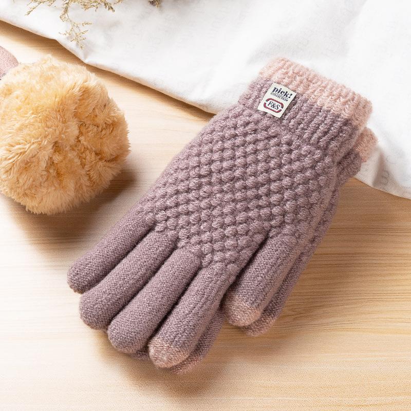 

Зимние теплые перчатки для женщин, утолщенные бархатные, в корейском стиле, модные, непродуваемые, трикотажные перчатки с сенсорным экраном для езды