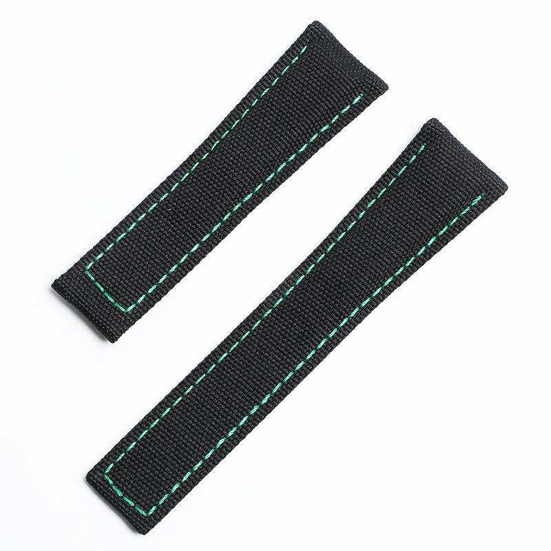 HY Hao Ya Men's Genuine Leather & Nylon Canvas Watch Strap with Velcro Closure, Available In 20mm and 22mm Sizes.