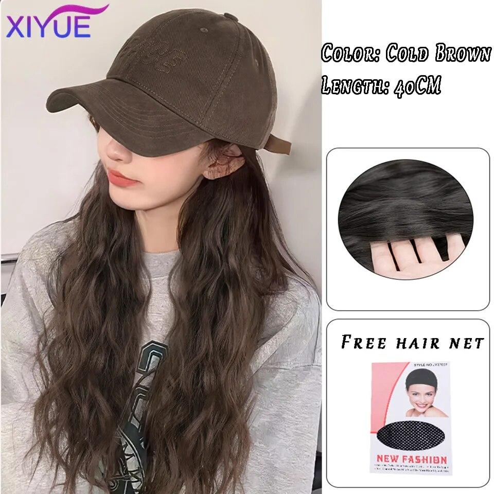 Kapelusz peruka kobiece długie włosy jednoczęściowy kobiecy fason leniwe lekko kręcone włosy czapka z daszkiem peruka pełne nakrycie głowy