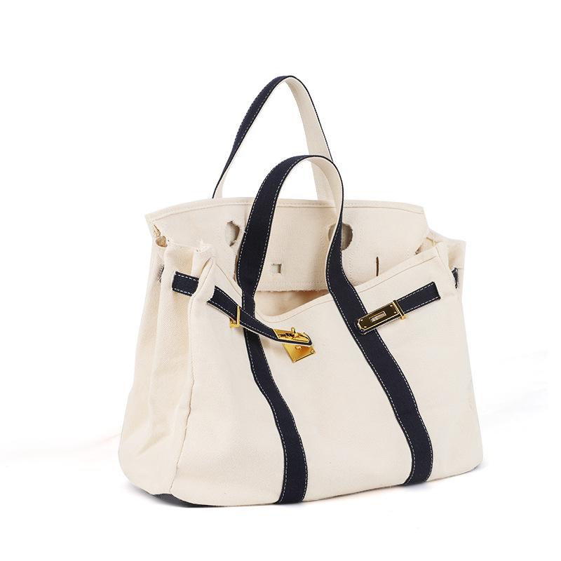 Canvas Platinum Bag, High-end Feel, Contrasting Color Handbag, Large Capacity Commuting Versatile Tote Bag