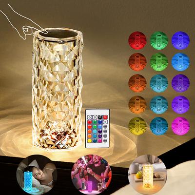 Bedroom Projection Light 16 Color Touch Adjustable Bedside Night Light Romantic Diamond Light Dining Table Decoration Light Crystal Rose Desk Light
