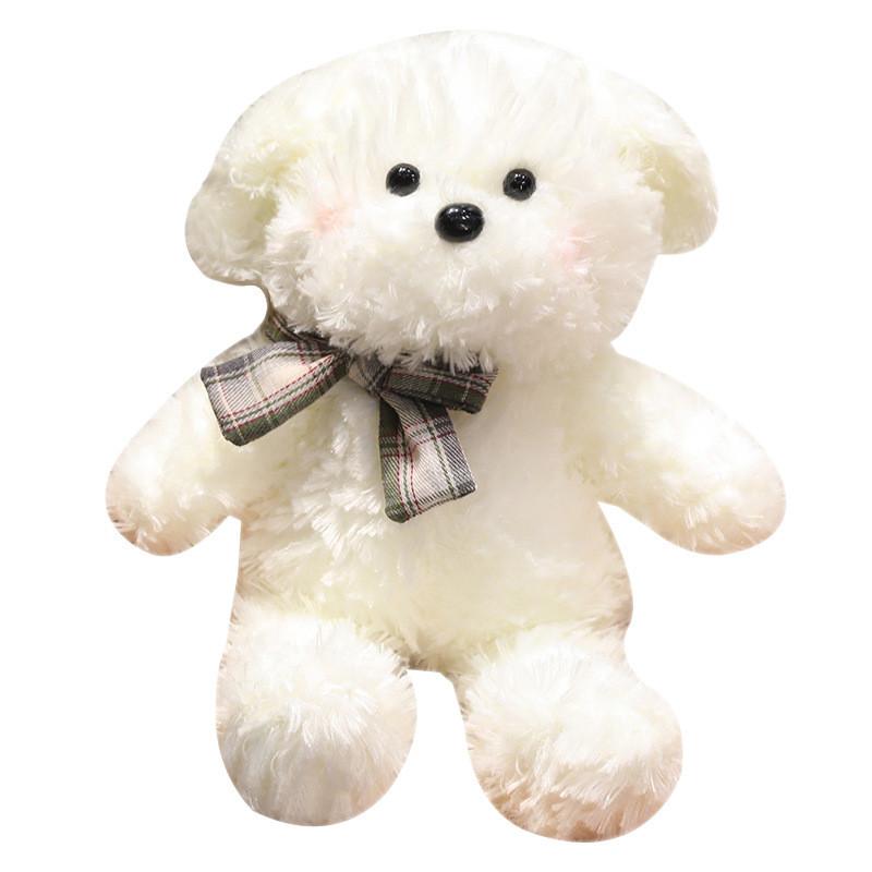 

Cuter Dog Plush Toy With Checkered Bow Decoration For Kids Gift And Collectors 40cm