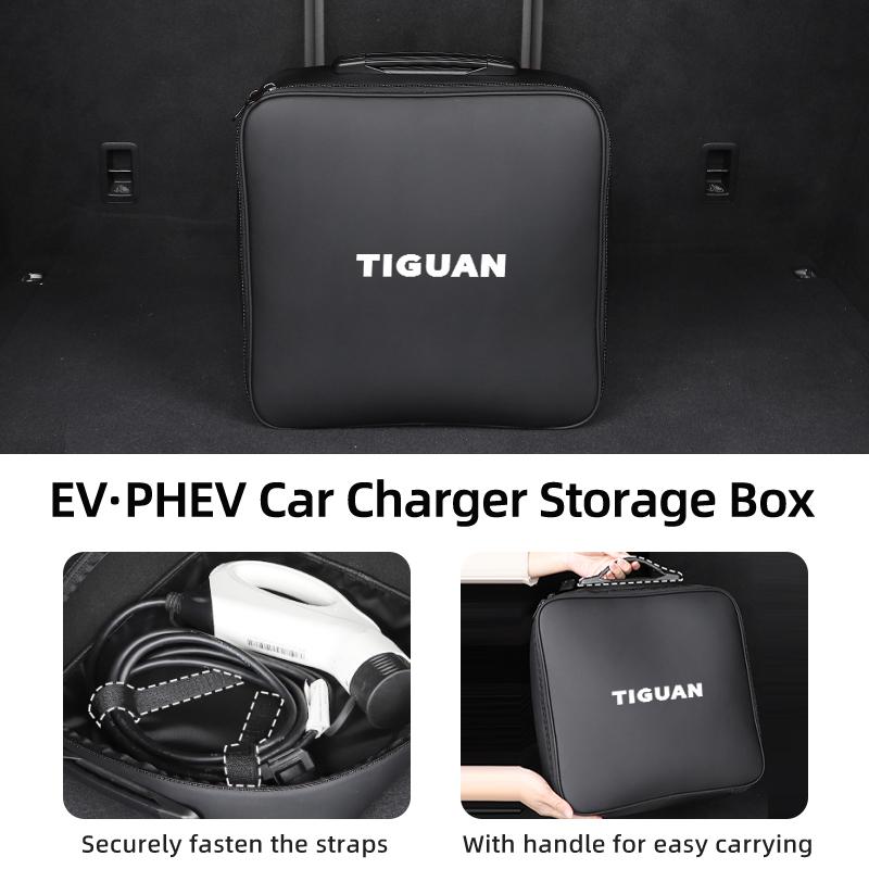 PIG1 New Energy Vehicle Charging Gun Storage Pouch Waterproof Leather Car Organizer Bag For VW Tiguan Golf Passat mk5 mk6 CC Golf 5 7