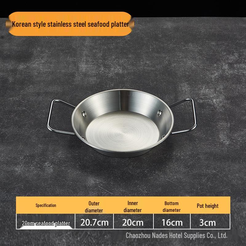 Gold Thickened Stainless Steel Seafood Plate with Handles - Korean Style for Crawfish, Fries, Fried Chicken, and Rice.
