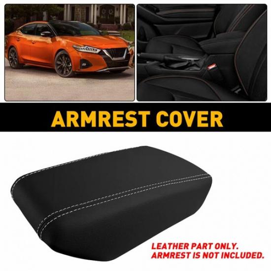 Fit 2016- Nissan Maxima Center Console Lid Armrest Leather Cover Gray Stitch