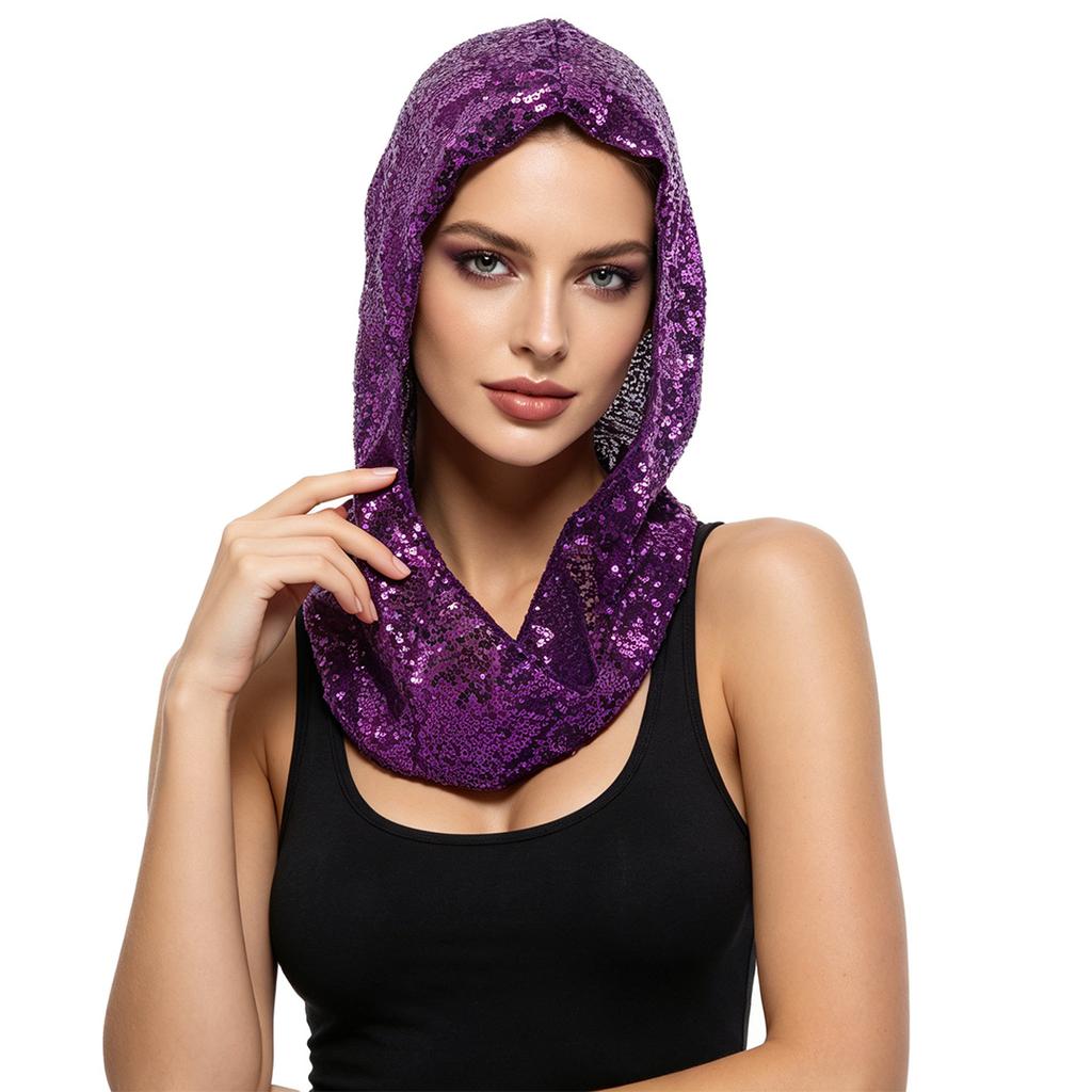 Sequin Rave Hood Unisex Rave Head Scarf Festival Outfit Raves Accessories for Women Raves Gear Halloween Cozy Loose Hat for Women