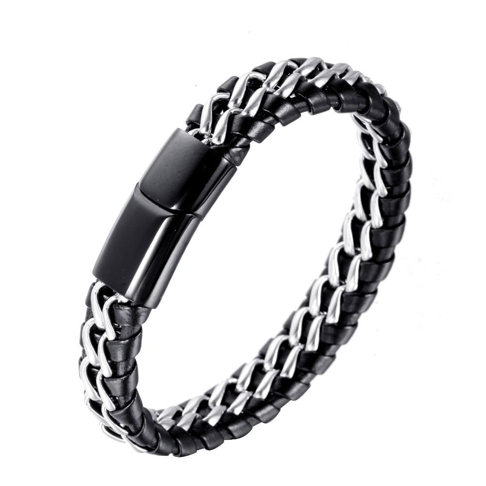 Fashion Bracelet, Men's Bracelet, Leather Rope Double Chain Braided Bracelet
