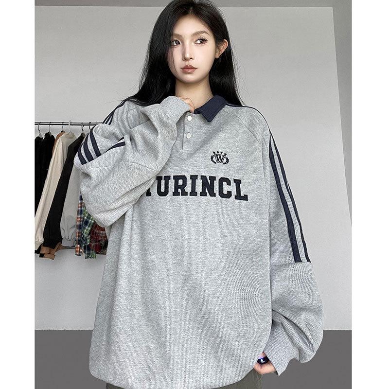 

Women s Retro Preppy Striped Polo Sweatshirt - 2025 New Style Jacket L
