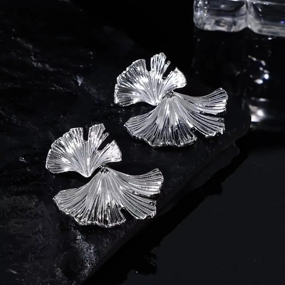 Metal Metal Ginkgo Leaf Earrings Fashion Jewelry Leaves Ear Studs Trendy Big Plant Earrings  Women
