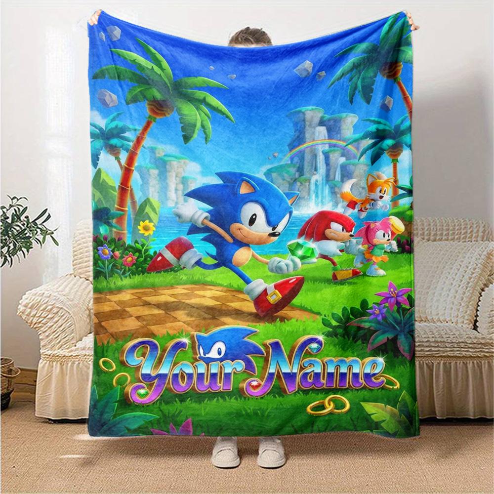 Name Custom Blue the Hedgehog Print Flannel Blanket High Quality Warm Comfortable Cover for All Seasons Perfect for Gifts Home Decor