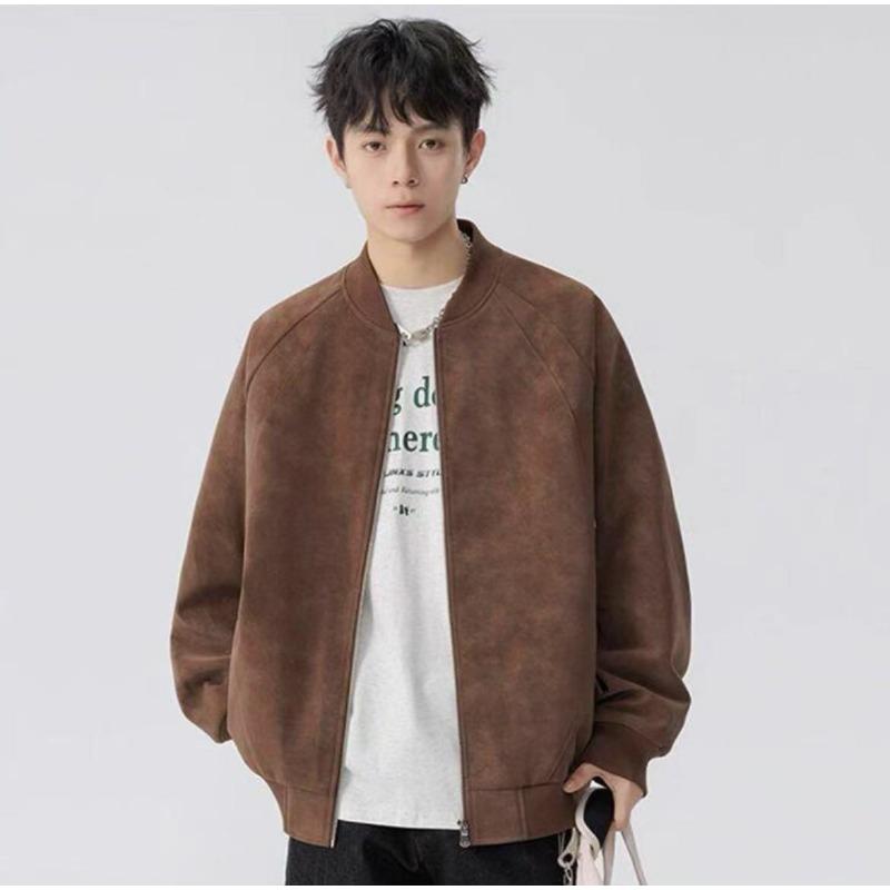 

Бейсбольная куртка Мужская кожаная куртка Весенне-осенняя Повседневная в Гонконгском стиле Универсальная и красивая Модная Свободная кожаная куртка 3XL