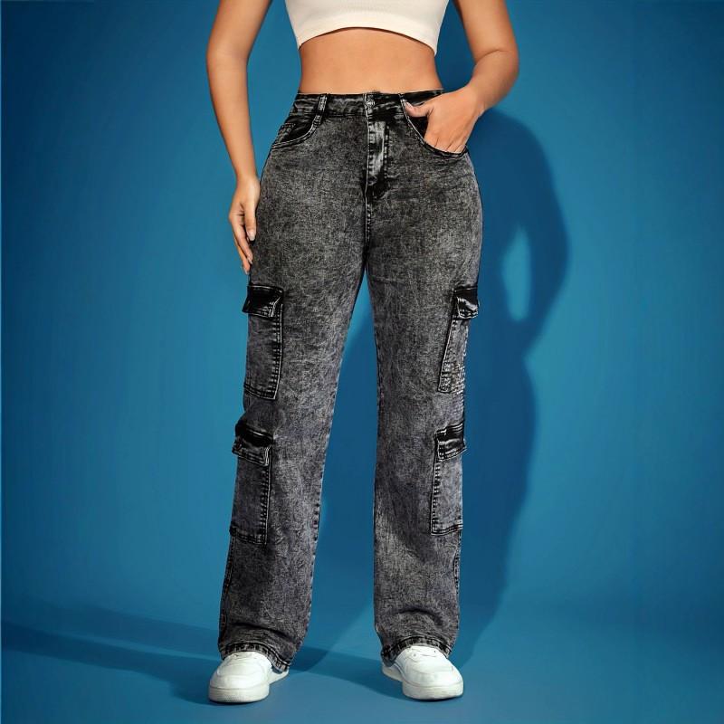 Women s Clothing Fashionable High-elastic Multi-pocket Overalls Jeans Pants Hot XL темно-серого