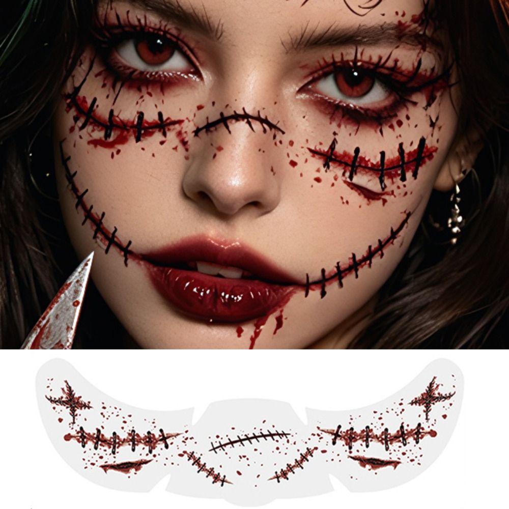 Luminous Face Bloodstain Tattoo Sticker Halloween Water Transfer Printing Simulated Makeup Sticker DIY Skull Ghost Hand Sticker