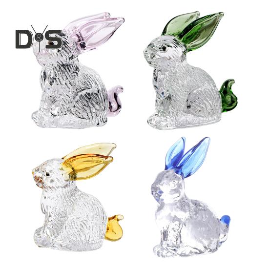 Faux Crystal Rabbit Figurine Transparent Collectible Rabbit Statue Glass Art Animal Ornament Bunny Sculpture for Home Office Desk Car