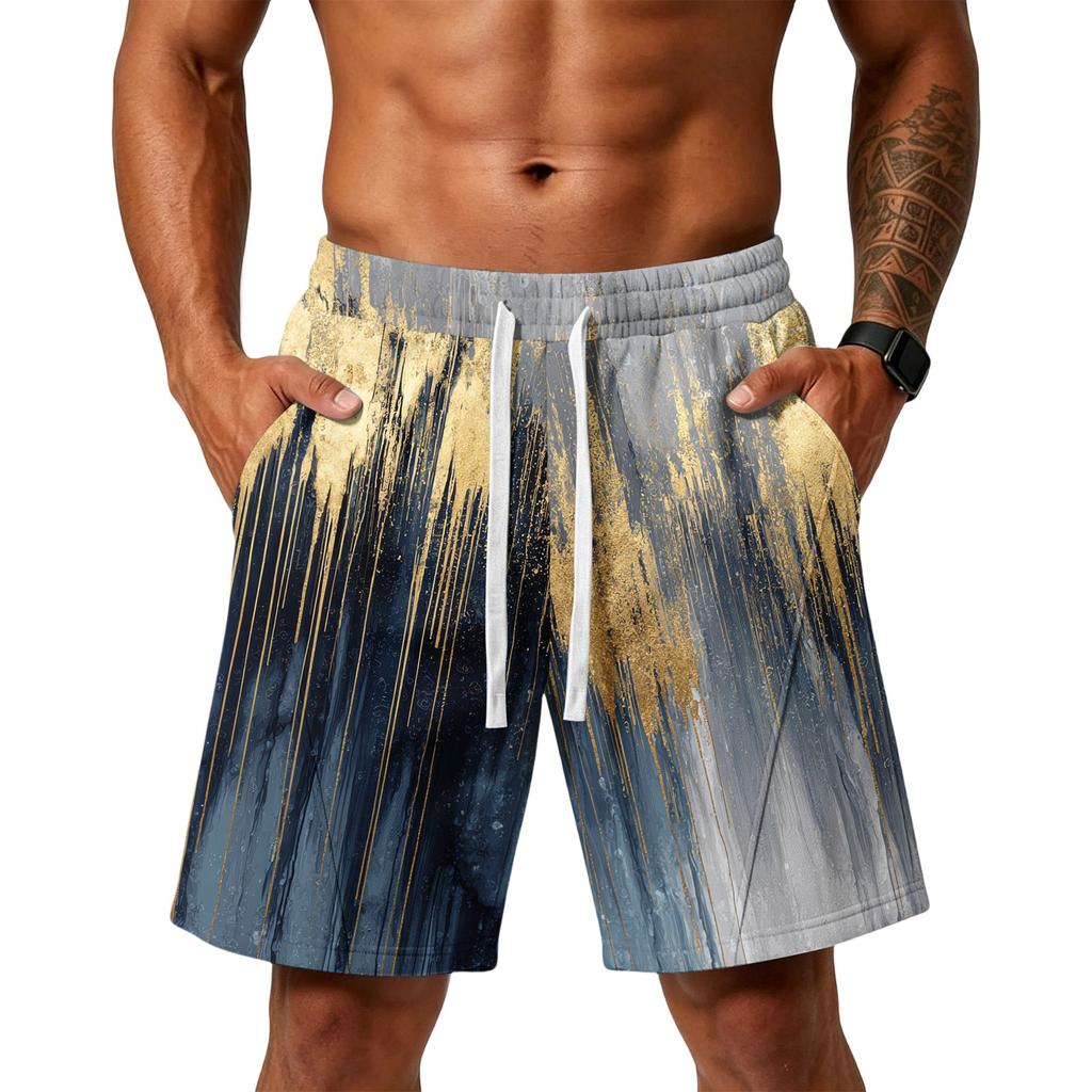 Men's Gradient Print Loose Fit Athletic Shorts with Pockets Elastic Waistband Drawstring for Gym Training Beachwear