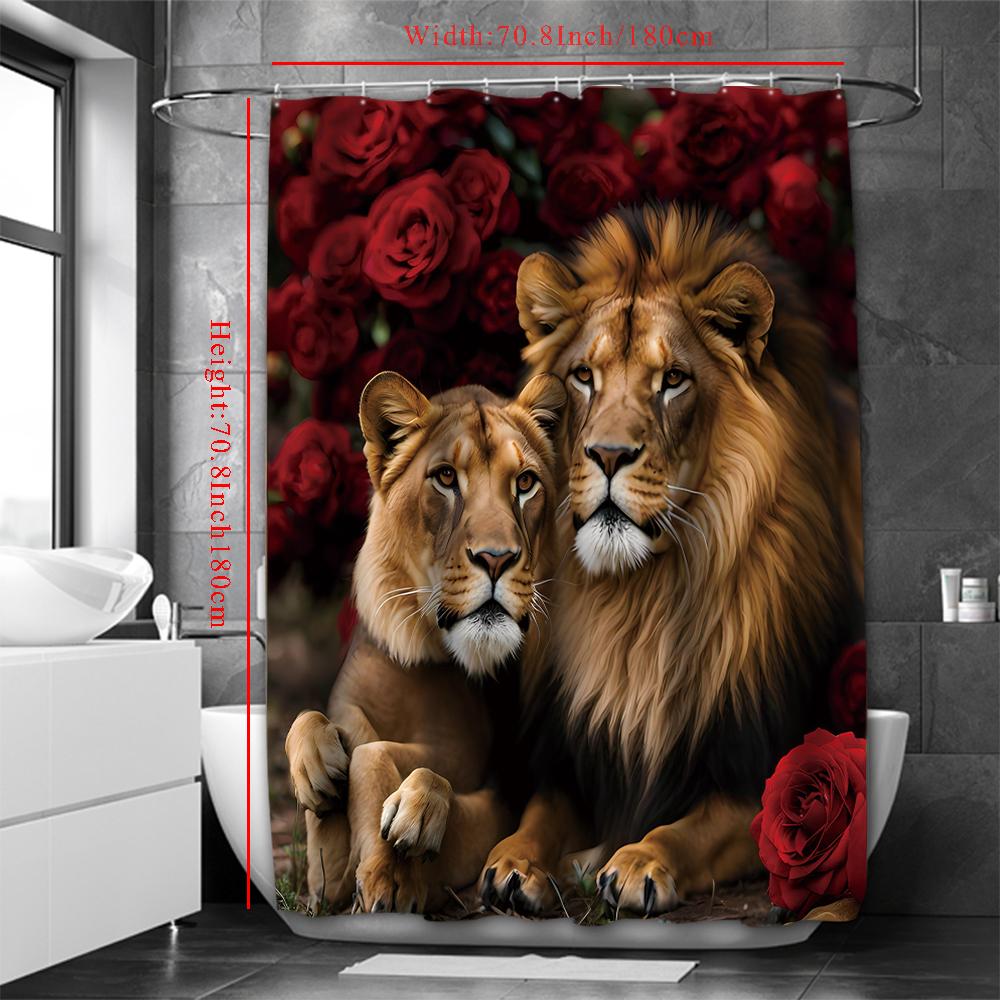 

Valentine S Day Flower Animal Lion Rose Bathing Curtain Bathroom Shower Curtain Waterproof With 12 Hooks Home Deco Free Ship 180x180cm curtain розовый