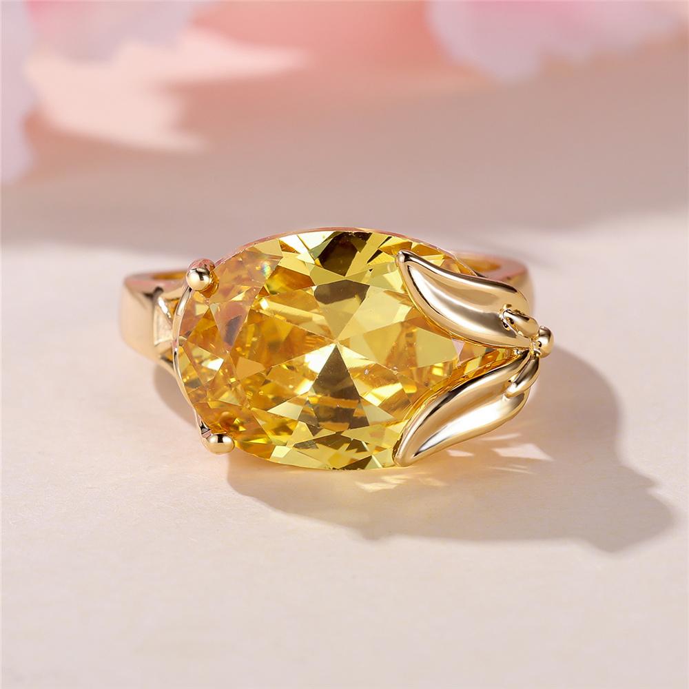 Unique Female Yellow Oval Round Zircon Stone Ring Dainty Gold Color Wedding  For Women