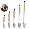 Heavy Duty Stainless Steel Food Tongs with Wooden Handle, Heat Resistant BBQ Grilling Tool for Kitchen & Outdoor, 9-16 Inch