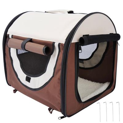 Folding Fabric Soft Pet Crate, 46Lx36Wx41H Cm - Brown