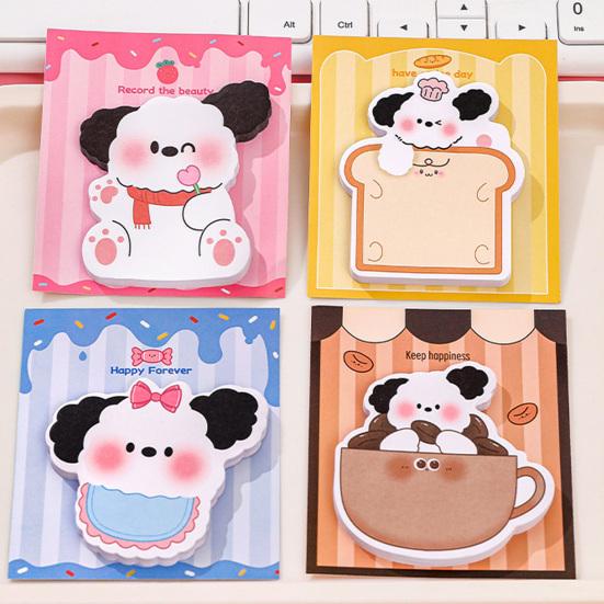 Conjunto de Blocos de Notas Fofos em Forma de Cachorro com 4 Peças Desenho Animado Blocos de Notas Autoadesivos Forte Adesão Papel Espesso Adaptação a Múltiplas Cenas Material de Escritório e Escolar