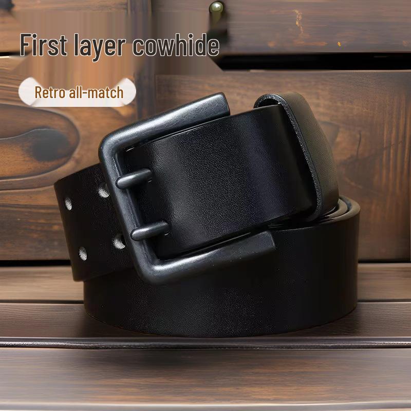 Heren Retro Jeugd Echt Leer Riem - 4,3CM Breed, Dubbele Gesp, Veelzijdig Koeienhuid Tailleband