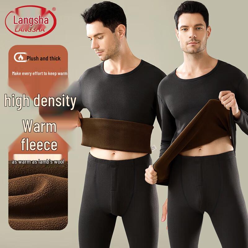 LANGSHA Men's Lamb Fleece Lined Super Thick Thermal Underwear Set