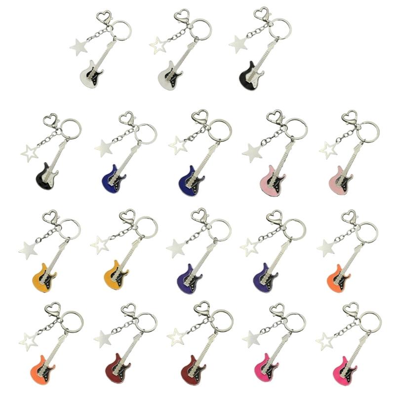 Fashion Star Guitar Keychain Pendant Simple Hanging Decorations Keyring Charm for Purse Bag Backpack Handbag