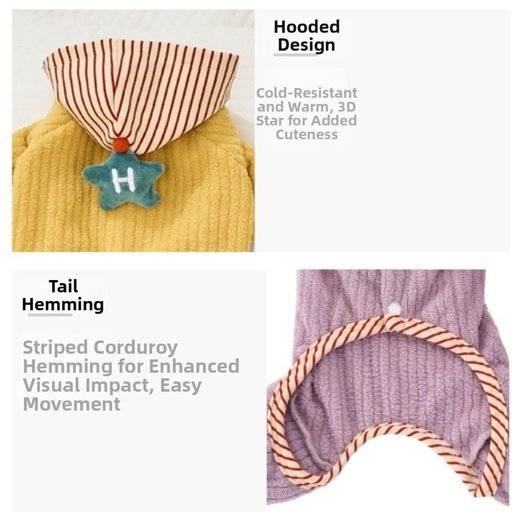 Warm Dog Striped Jumpsuit Fleece Puppy Hood Pajamas Puppy Homewear Dog Overalls  Winter Season