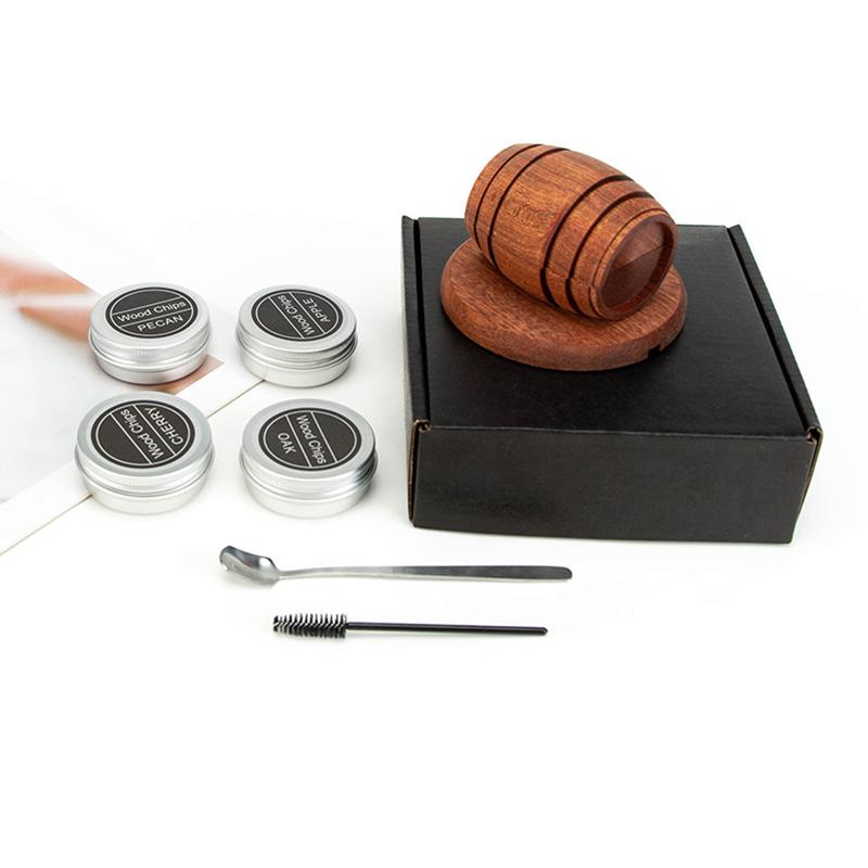 Whisky Smoker'S Set 4 Flavors: Apple, Cherry, Oak, Hickory, Wood Chips, Wooden Smoked Whisky Cocktails Bar Drinks Kitchen Tools