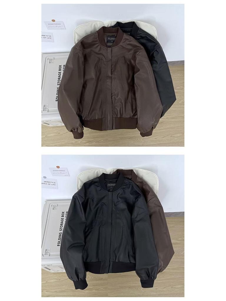 York Zoom Amerikanischer Stil Harter Kerl Stehkragen Bomberjacke - Kurz, Weite Passform, Vielseitig für Herren