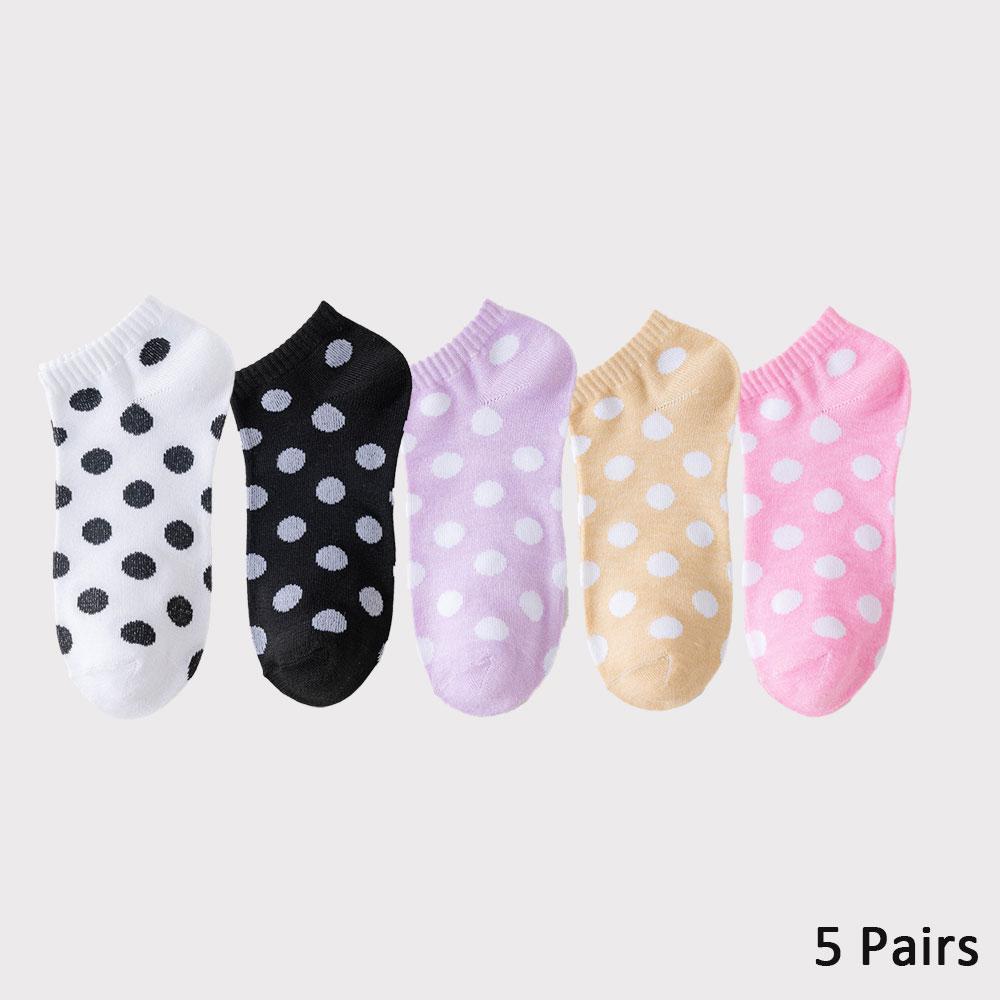5 Pairs Y2K Polka Dot Women's Ankle Socks Kawaii Cotton Breathable Short Socks White/Black/Purple/Pink (Multi-Color)
