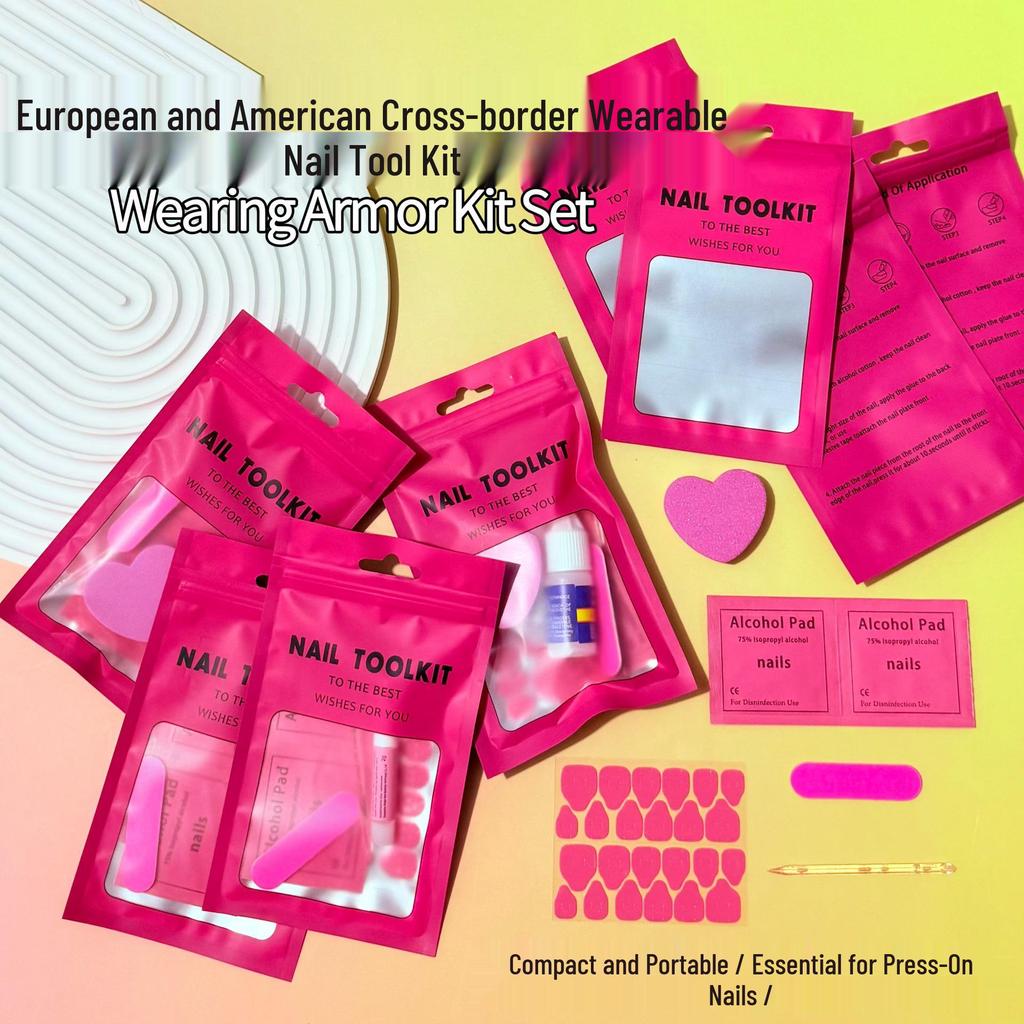 Cross-Border Nail Tool Kit: Mini Nail File, Glue, Disinfection Pads, Crystal Stick & Jelly Glue