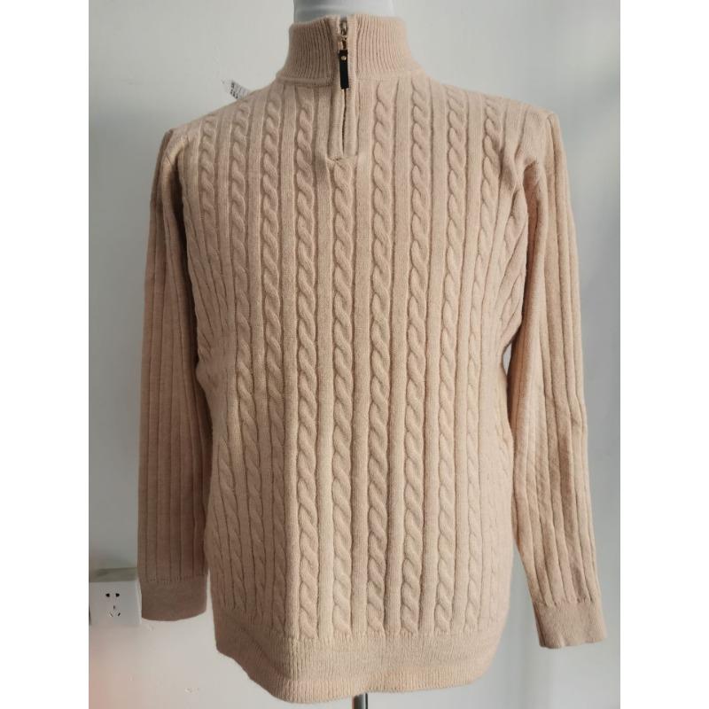 British Style Half Zip Stand Collar Mens Twisted Thick Knit Sweater