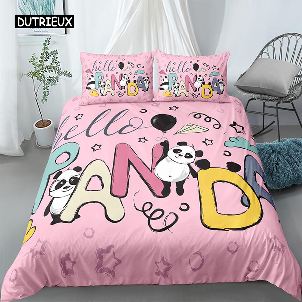 Panda Printed 2/3pcs Bedding Set Bamboo Duvet Cover For Adult Child Bedclothes And Pillowcases Comforter Covers Bed Sets