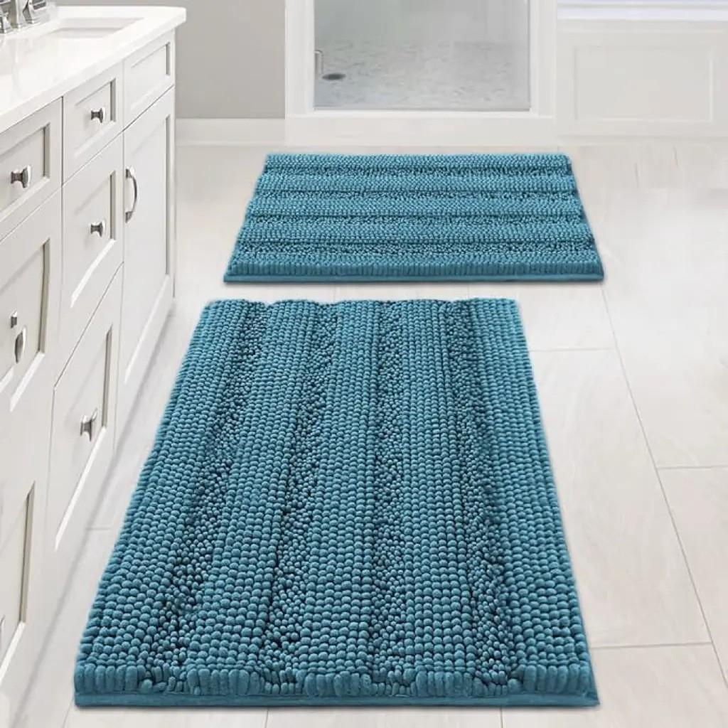 

Thick Chenille Bath Mat Anti Slip Water Absorb Bathroom Carpet for Living Room High and Low Hair Bedroom Rugs Kitchen Floor Mats 40x60cm синій