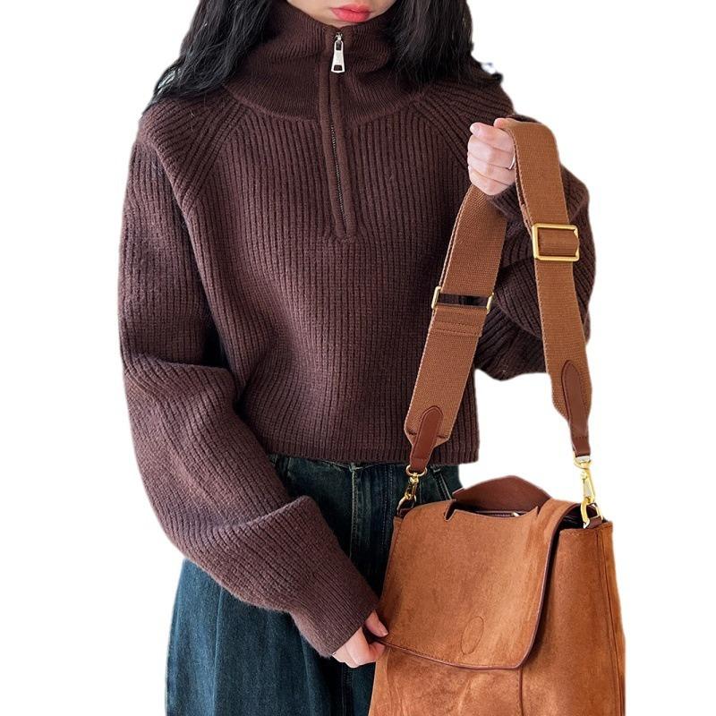 

Женский пуловер с воротником на молнии, мягкий вязаный свитер с длинным рукавом, короткий джемпер, наряд в корейском стиле для осени и зимы для девочки-подростка S