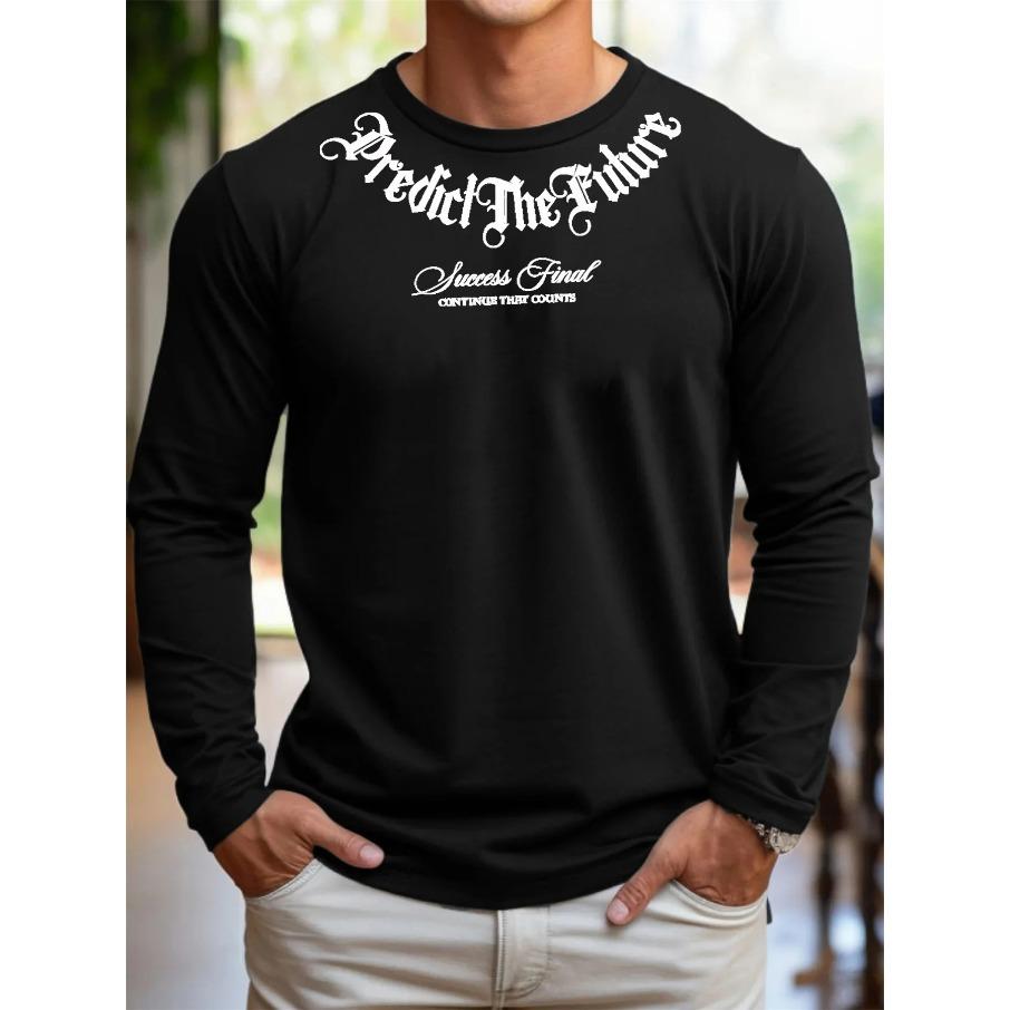 Spring and autumn men letter printed long sleeve simple fashion trend T-shirt high quality street clothes comfortable men's wear
