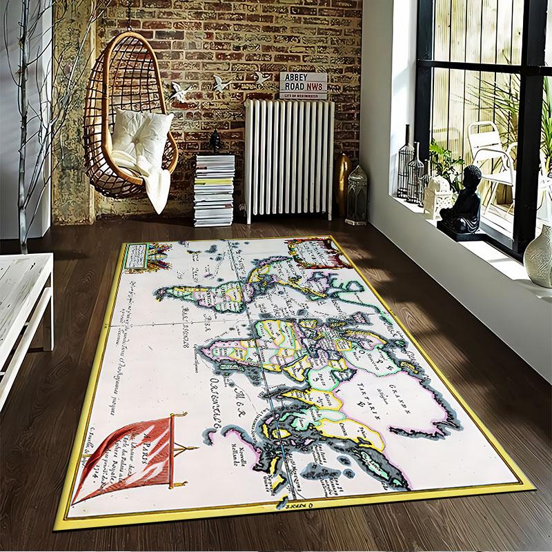 Vintage World Map Carpet suitable as a non-slip mat for the living room or bedroom sofa