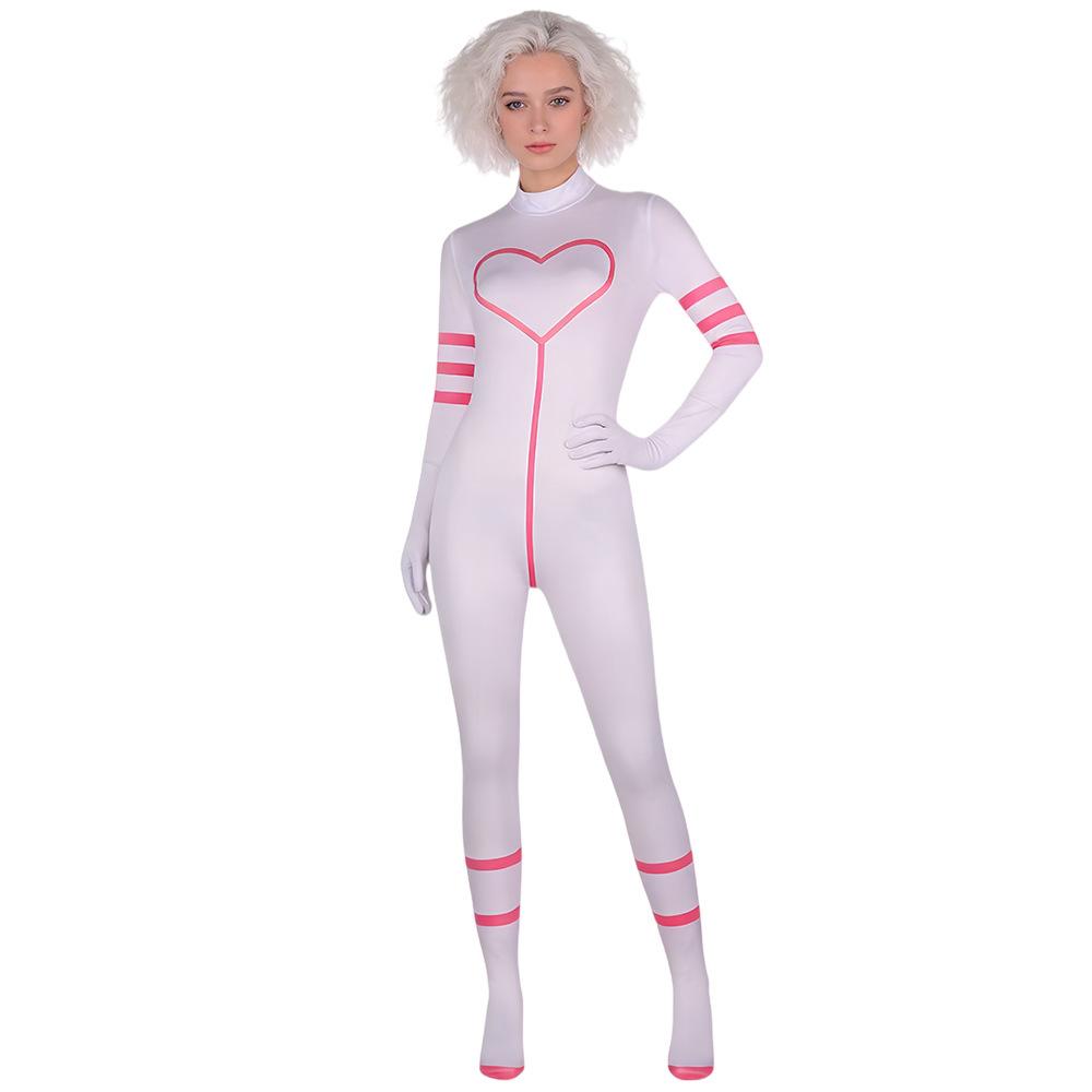 Hell Inn Angel Dust Angel Cos Suit Pink Striped Onesie, Halloween Stage Costume adult 160